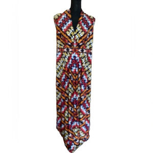 Chicos Maxi Dress Womens Size 2 Large Black Blue Multi Empire Waist Sleeveless